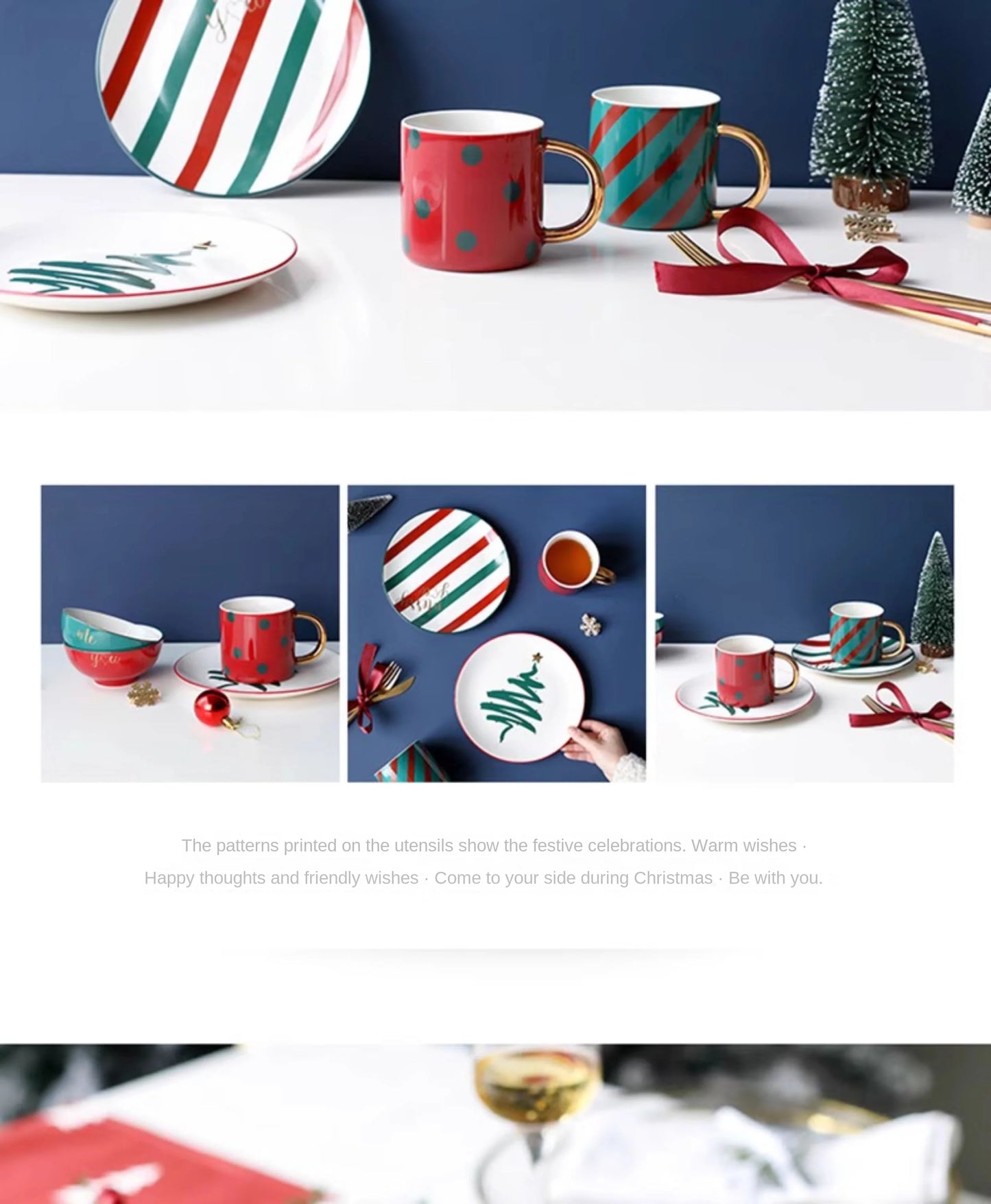 1pc Merry Christmas Ceramic Dinner Dish Plate Set Mug Dessert Cake Pastry Fruit Serving Plate Decorative Tableware.