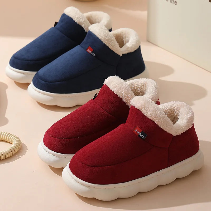 Smile PoP Winter Plush Men Cotton Shoes Warm Plush Men House Slippers Outdoor Soft Non Slip Women's Shoes Casual Furry Men Shoes.