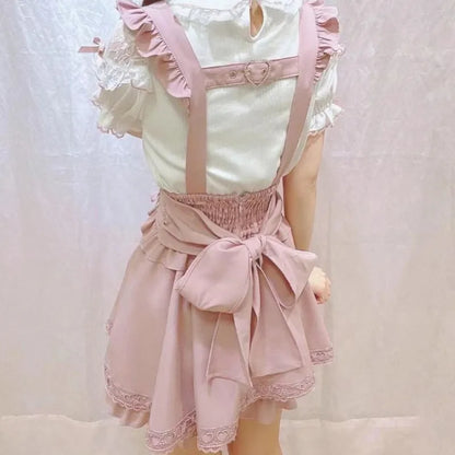 Japanese Gothic Lolita Ribbon Short Suspender plaid Skirt Girls Sweet Cute Lace A-Line Mini Skirts summer2025 black solid kawaii.