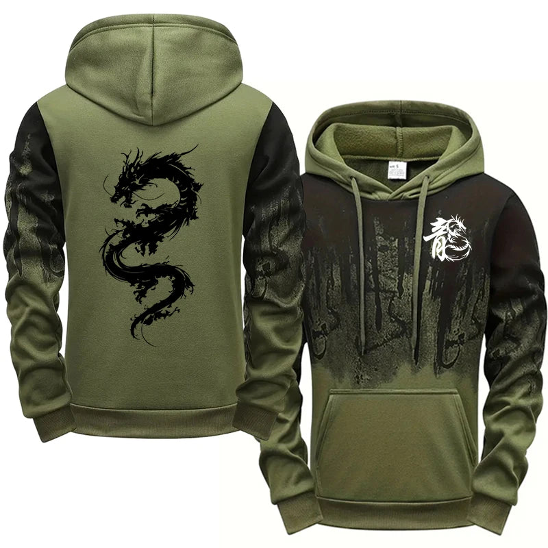 Chinese Dragon Tracksuit Hooded Sweatshirt Sweatpants City Vibe Hoodie 2 Piece Set Autumn Winter Men's Daily Casual Sport Outfit.