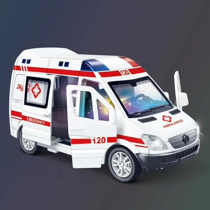 1:32 Mini Alloy Car Diecast Ambulance Fire-Truck Policecar Model Sound And Light Vehicle Simulation Collection Gifts Toys Boys.