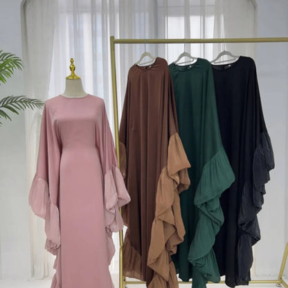 Ramadan Eid Kebaya Muslim Batwing Abaya Damen Dubai Luxury Abayas For Women Kaftan Satin Dress Islam Caftan Marocain Robe Femme.