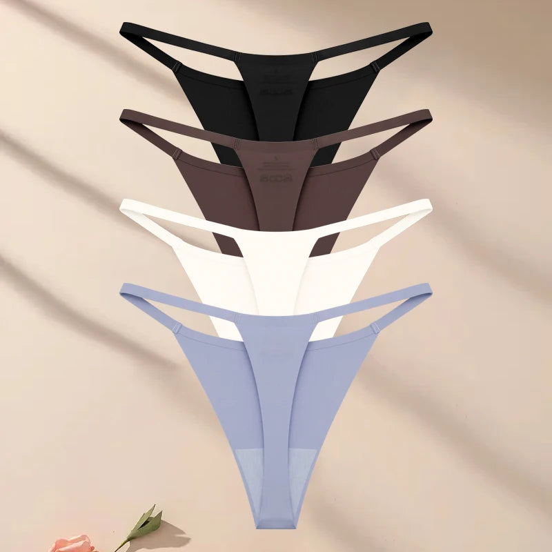 4PcsSet Seamless Ultra-thin Underwear Women Sexy Thin Belt Panties Female High Stretch Thongs Girls Breathable G-String Lingerie