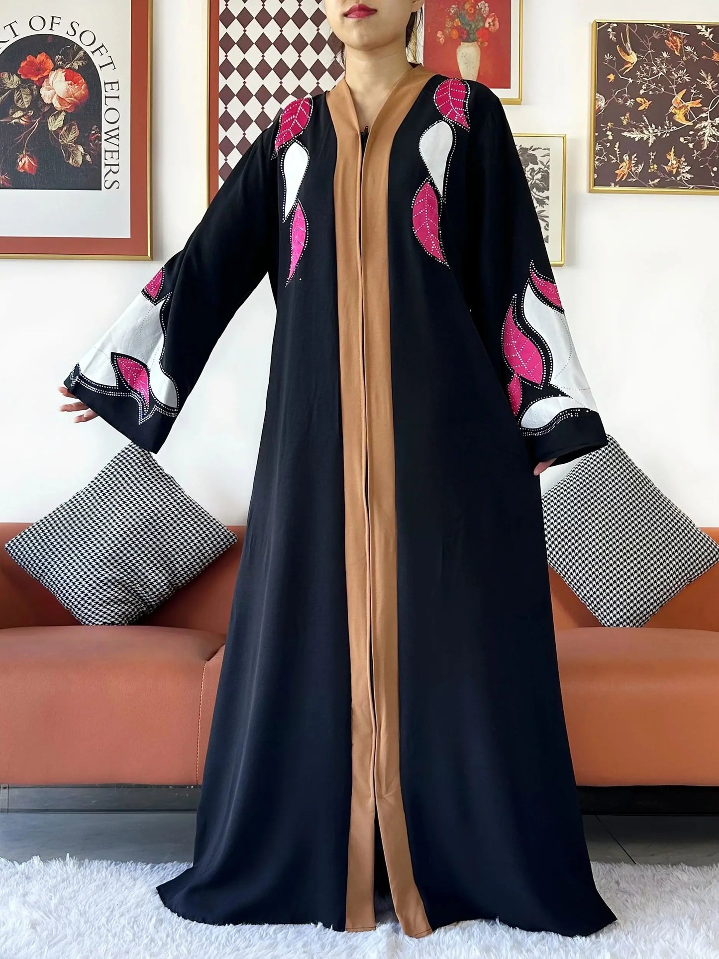 High Grade Fabric Women Party Dress Chiffon Open Abaya Muslim Women Dress Islamic Clothing Cardigan Abaya Women Muslim Dress.