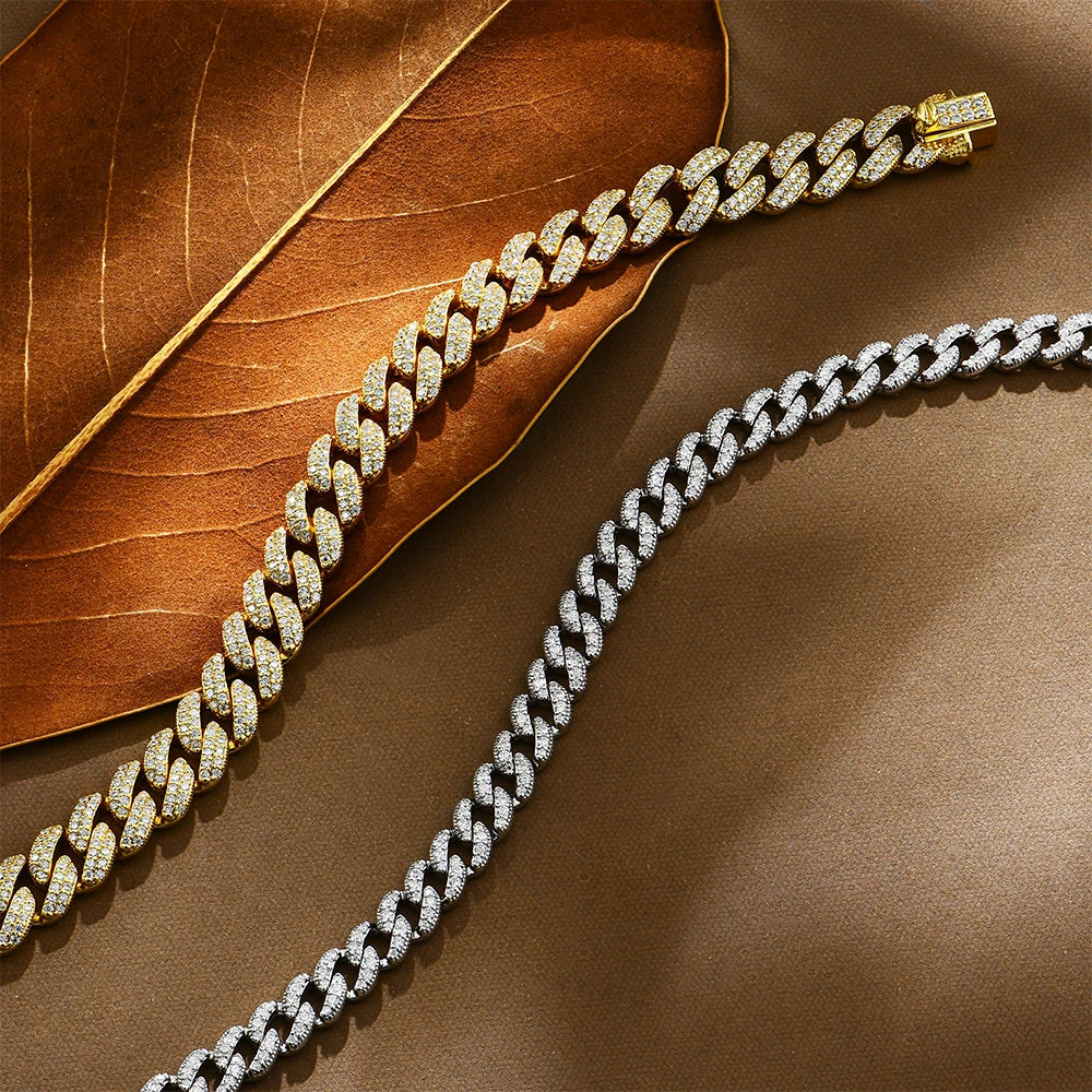 ATTAGEMS DVVS1 Full Moissanite Cuba Chain for Man Women 925 Sterling Silver 18k Gold Plated Hip Hop Tennis Bracelet Fine Jewelry.