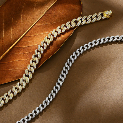 ATTAGEMS DVVS1 Full Moissanite Cuba Chain for Man Women 925 Sterling Silver 18k Gold Plated Hip Hop Tennis Bracelet Fine Jewelry.