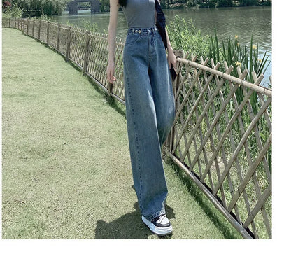 High Waist Straight Leg Jeans Women's Summer New 2025 Small Size Wide Leg Loose Drapey Slimming Floor-Length Pants
