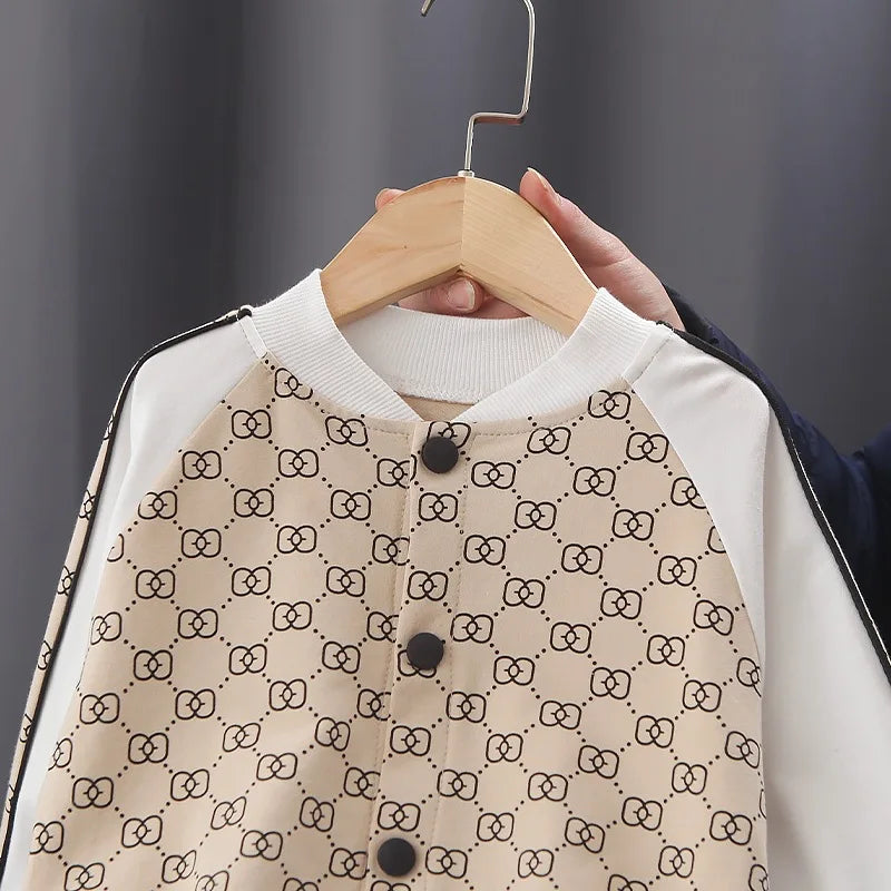 Autumn Spring New Children Fashion Full Printing Clothing Sets Baby Boys Handsome Zipper Jacket+Pants Toddler Tracksuit.