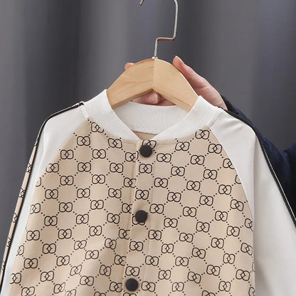 Autumn Spring New Children Fashion Full Printing Clothing Sets Baby Boys Handsome Zipper Jacket+Pants Toddler Tracksuit.