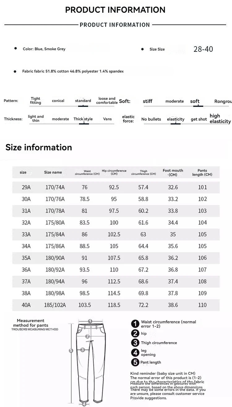 2025 New Stretch Jeans Men's Regular Classic Business Slim Trousers Black Blue Straight Male Y2K Brand Clothing Pants Size 29-40.