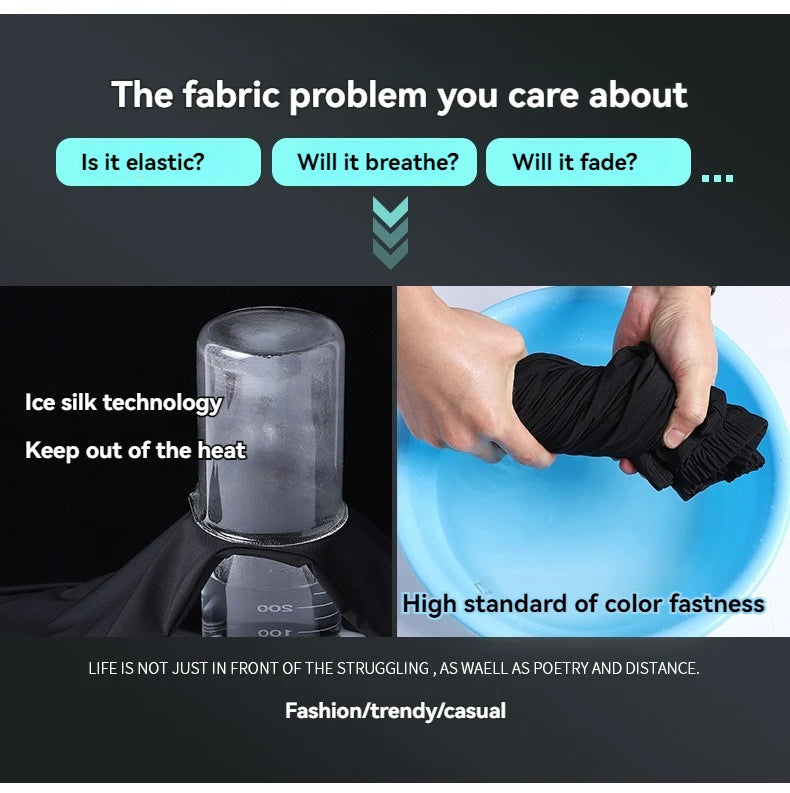 Men Summer Thin Ice Silk Pants Loose Style Workwear Casual Quick Dry Sports Pants Long Breathable High Elasticity.