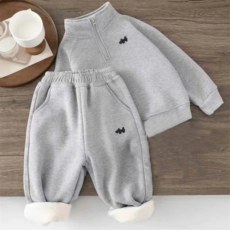 Children's Padded Suit Boys Thermal Set Girls Fleece Sweatshirt Pants 2Pcs Winter Warm Sports Outfits Kids Autumn Casual Clothes.