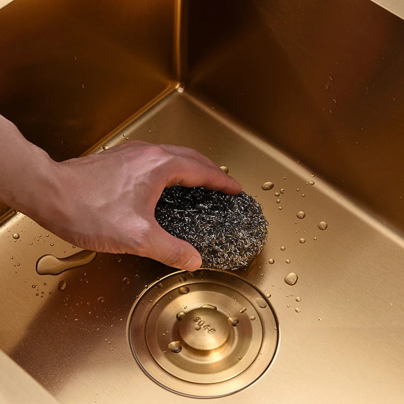 Goldene Küchenspüle über der Theke, Doppelschüssel, Goldkorb, Abtropffläche, Seifenspender, Waschbecken, Spülbecken aus Edelstahl 304, Spülbecken