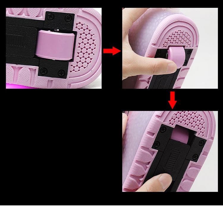 YUNICUS Led Light Boys Girls Shoe USB Charging Black Two Wheels Luminous Sneakers Roller Skate Shoes for Children Kids Led Shoes.