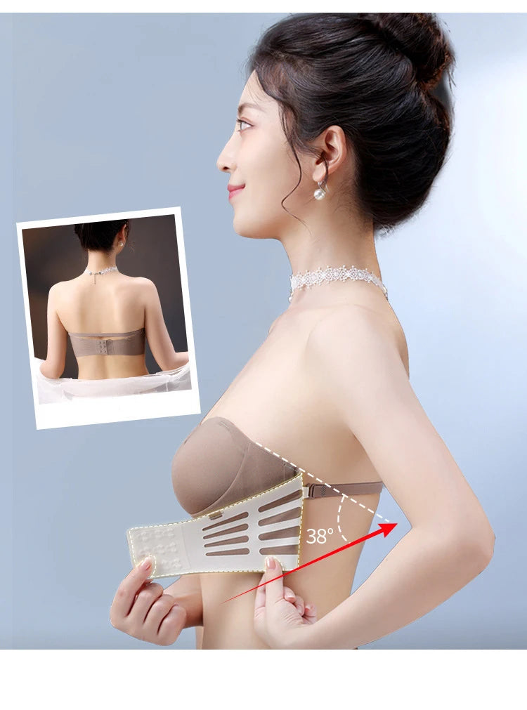 Women's Invisible Strapless Bra Front Buckle Design Anti-Slip Small Chest Gathering Markless All-match Beautiful Underwear.