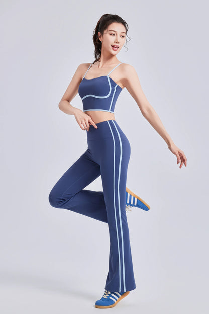 2025 New Striped Fashion Yoga Set Women Gym Clothes Sexy Sports Bra High Waist Yoga Flared Pants Running Hip Lift Fitness Pants