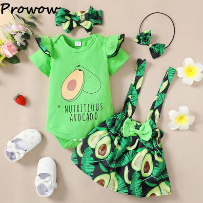 Prowow Günstige Preis Kleidung Baby Mädchen Outfits Set Niedlichen Elefanten Body und Hosenträger Kleid 3 stücke Neugeborene Geburt Set Kleidung.