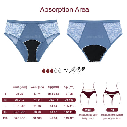 Moonful Women's Menstrual Panties High Waist Leak Proof 4 Layer Breathable Lace Period Underwear Girls Absorbent Brief.