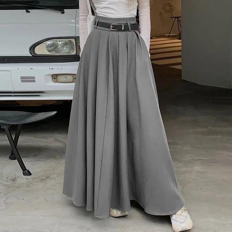 ZANZEA Women High Waist Jupe 2025 Autumn Vintage Office Falda Korean Fashion Pleating Swing Skirt Holiday Loose Solid Maxi Skirt.