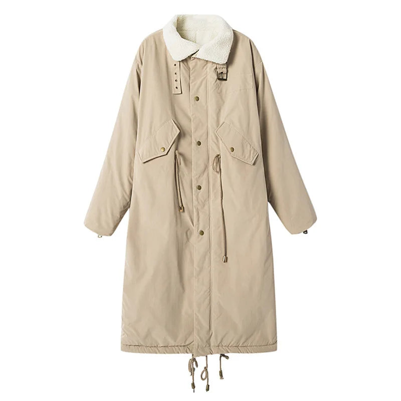 Daunen-Baumwoll-Parkas-Jacke für Damen, mittellang, über dem Knie, 2025, neue koreanische lockere Mode, Winter, gepolstert, weiblich, verdickt.