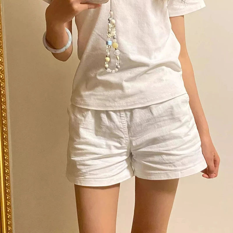 High Waist Cotton Shorts Women Summer Korean Loose Casual Wide Leg Shorts Female Fashion Simple Pure All Match Jogging Shorts.