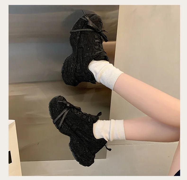 Top Quality Sneakers Women Skate Shoes Rhinestone Women Loafers Platform Fashion Shiny Women's Casual Shoes Crystal Sneaker.