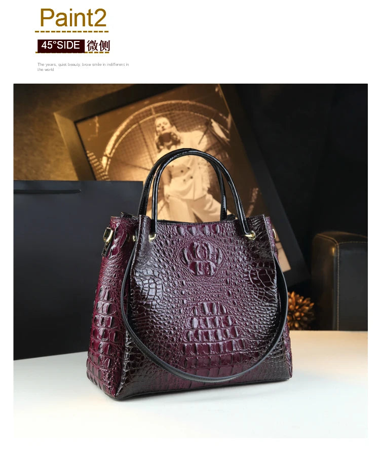 Genuine Leather Women Handbags New Tote Bag Fashion Crocodile Print Bucket Bag Retro Shoulder Messenger Bags Trend 2025