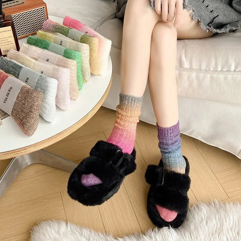 Winter Thick Warm Long Socks Gradient Wool Cashmere Kawaii Socks Women Thermal Floor Sleeping Socks New Year Gift Autumn 2024New.
