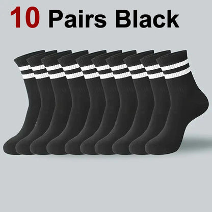 6/10/20 Pairs Men Women Striped Round Neck Socks Spring Autumn Breathable Odor Proof Sweat Absorbing All-Season Casual Socks.