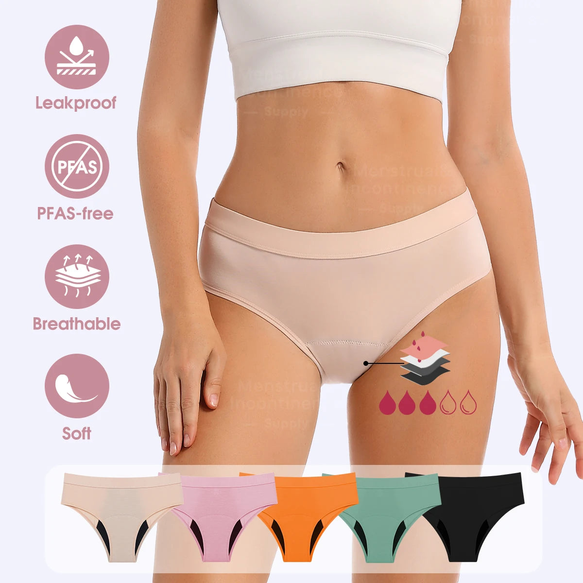 Menstrual Panties Bamboo Fiber Reusable Breathable 4-Layer Leakproof Protection Period Underwear Fast Absorbent.