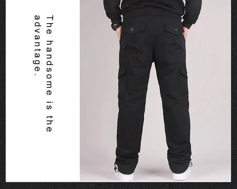 Autumn Winter Mens Cargo Pants Fleece Warm Trousers Cotton Pants Insulated Hiking Running Pants Man Multiple Pockets.