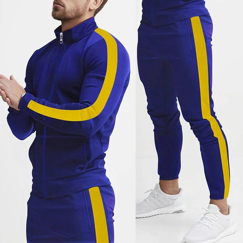 Frühling und Herbst neue Freizeit Herren Sport Set farbige Herren Stehkragen Casual Set trend ige Sport 2-teiliges Set.