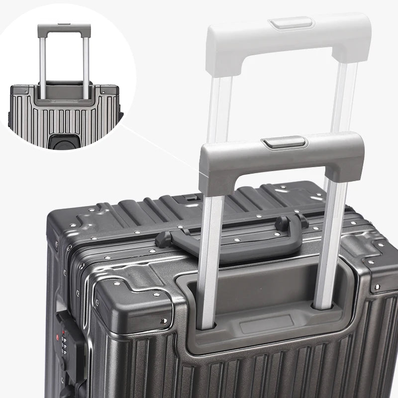 Studentenkoffer mit Aluminiumrahmen, großes Fassungsvermögen, Trolley-Koffer, neue, starke und langlebige Passwortbox, Herren- und Damen-Universalrad.