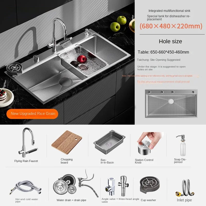 Original-Finish, spülmaschinenkompatibles SUS304-Edelstahl-Küchenspüle mit großer Einzelschüssel und Unterbau