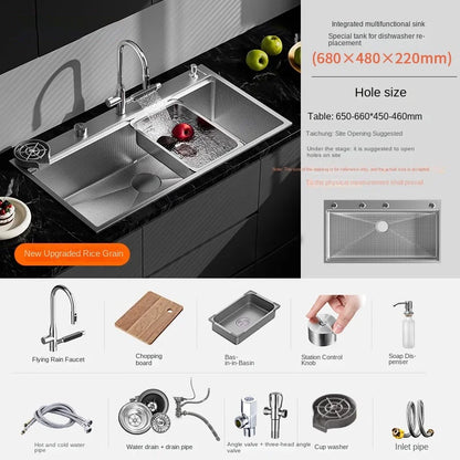 Original-Finish, spülmaschinenkompatibles SUS304-Edelstahl-Küchenspüle mit großer Einzelschüssel und Unterbau