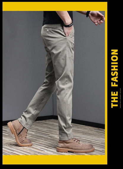 2024 Spring Summer Men's Casual Pants 97.8% Cotton Business Korean Fashion Slim Fit Stretch Gray Black Khaki Trousers Male Pant