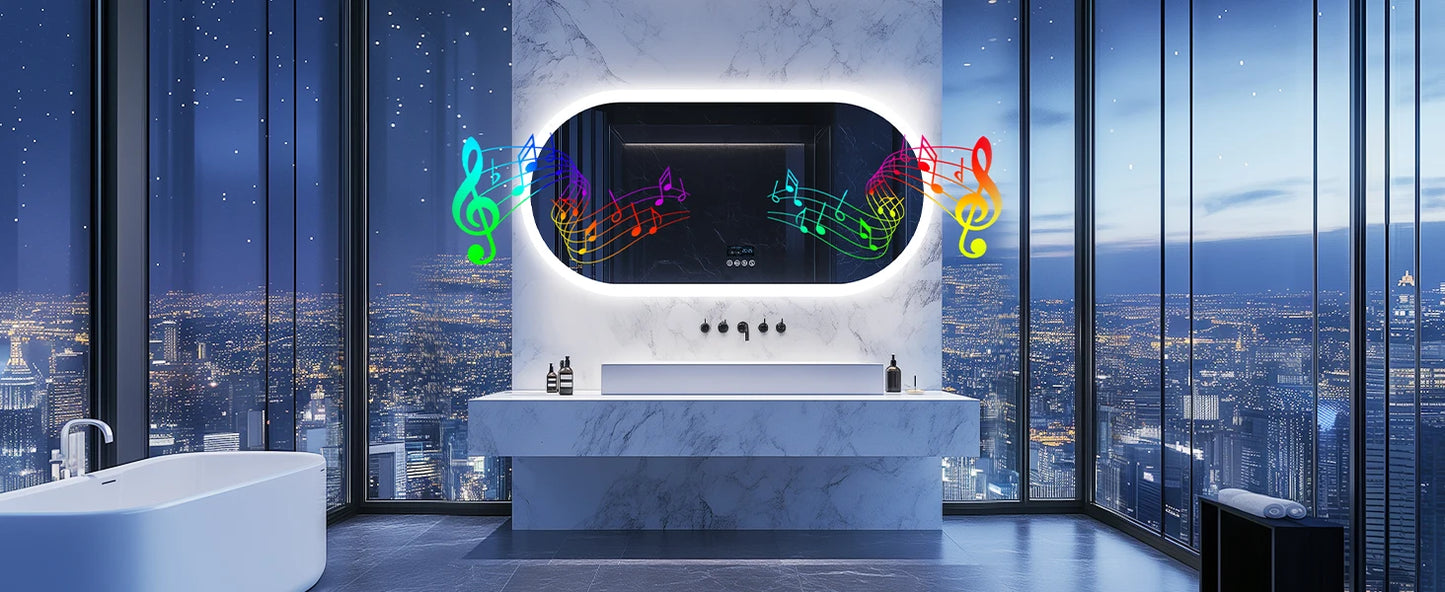 LUVODI 20 x 32 Zoll beleuchteter Bluetooth-Badezimmerspiegel mit Hintergrundbeleuchtung, beleuchteter, dimmbarer Kosmetikspiegel mit Zeitumsanzeige, Antibeschlag