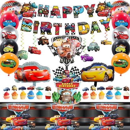 Lightning McQueen Partydekorationen, 38 Stück Lightning McQueen Partyzubehör – Auto-Banner, Tischdecke, Ballon usw. Partyzubehör für Autos.