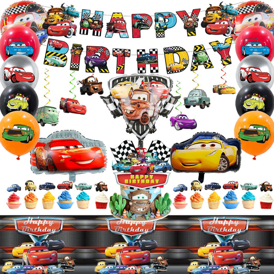 Lightning McQueen Partydekorationen, 38 Stück Lightning McQueen Partyzubehör – Auto-Banner, Tischdecke, Ballon usw. Partyzubehör für Autos.