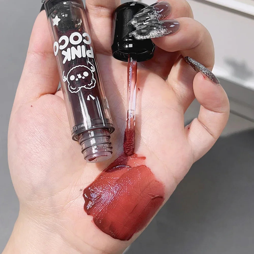 Dark Black Mirror Water Lip Gloss Moisturizing Juice Glass Tea Brown Red Lipsticks Lasting Non-stick Cup Korean Makeup Cosmetics.