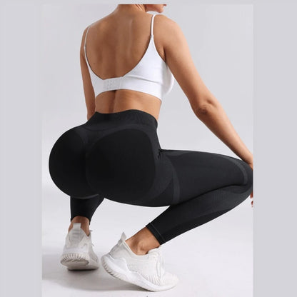 Seamless Breathable High Waisted Contrasting Yoga Pants Women Tight Fitting Hip Lifting Long Striped Sports Suit Long Leggings.