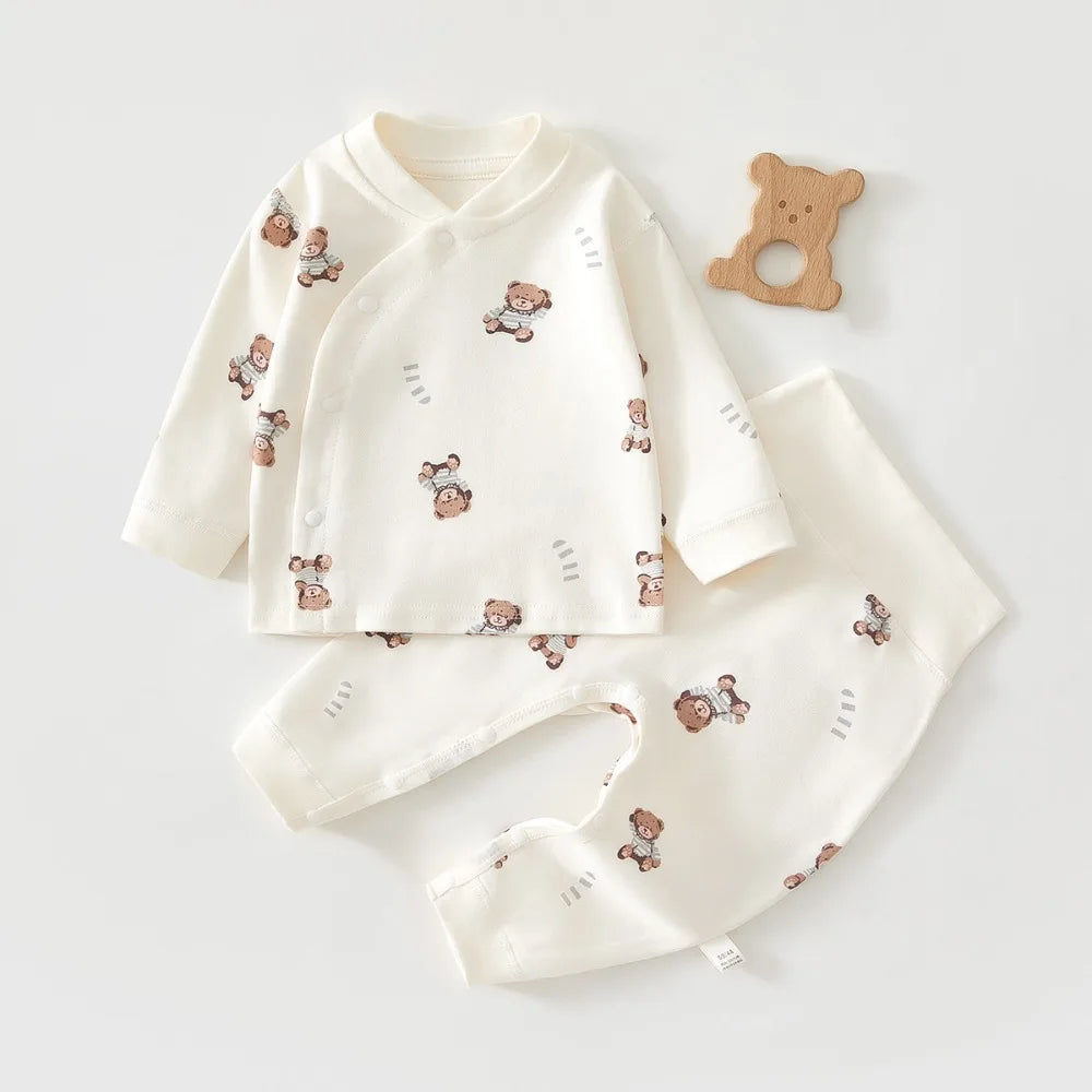 Newborn Baby Base Shirt+pants 2-piece Set Autumn and Winter Cartoon Pure Cotton Top+pants 0-18M Newborn Baby Pajamas.