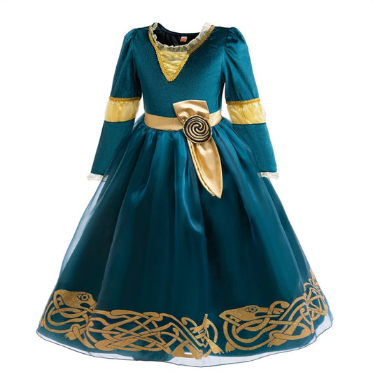 Girls Merida Cosplay Princess Dress Children Stage Performance Clothes Kids Halloween Carnival Party Long Sleeves Outfits