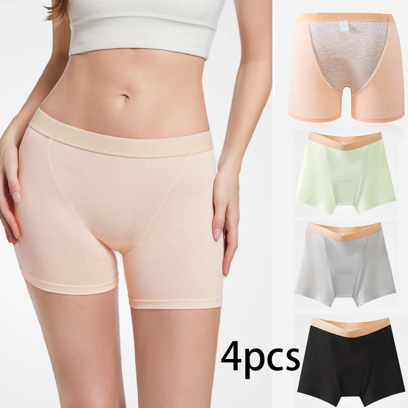 4pcs Women's Safety Pants Physiological Underwear High Waist Shorts Panties For Women Plus Size No Trace Leggings Safety Panty.