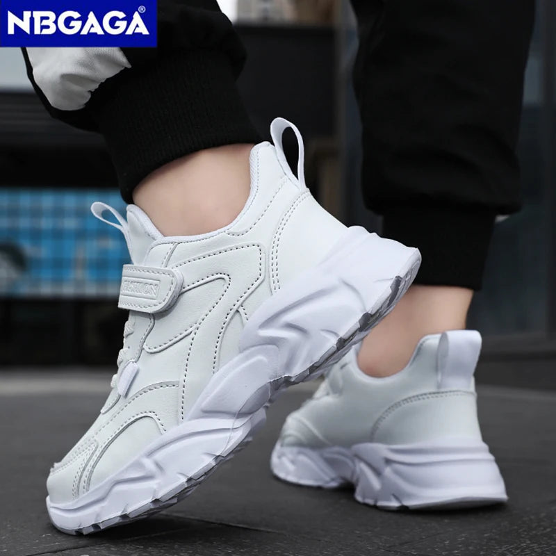 Sport Girl Casual Shoe Leather 5-16Years Boy Tenis Shoe Outdoor Children Running Sneaker Anti Slip Soft Sole Walking Footwear.