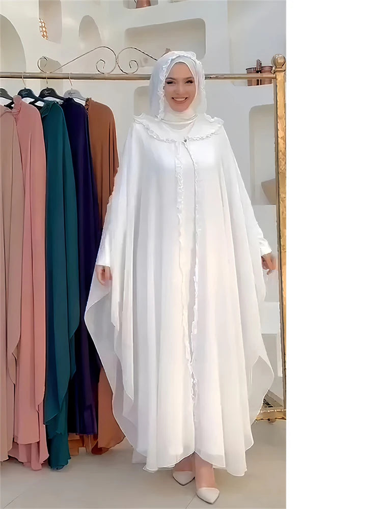 Ramadan Chiffon Muslim 2 Piece Khimar Abaya Set Islam Hijab Dress African Dresses For Women Kebaya Robe Femme Musulmane Kaftan.