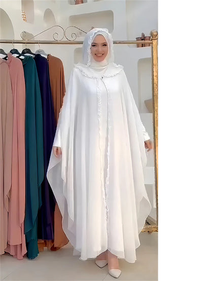Ramadan Chiffon Muslim 2 Piece Khimar Abaya Set Islam Hijab Dress African Dresses For Women Kebaya Robe Femme Musulmane Kaftan.