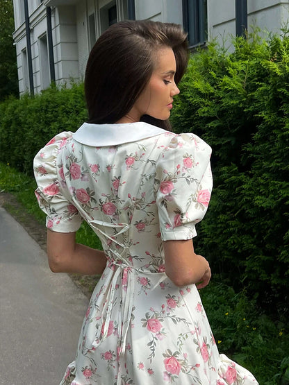 Beiyingni Neue In frauen Kleid Elegante Französisch Mode Schlank Kurzarm Mini Kleider Weibliche Rüschen Tasten V-ausschnitt Kurze Vestido.