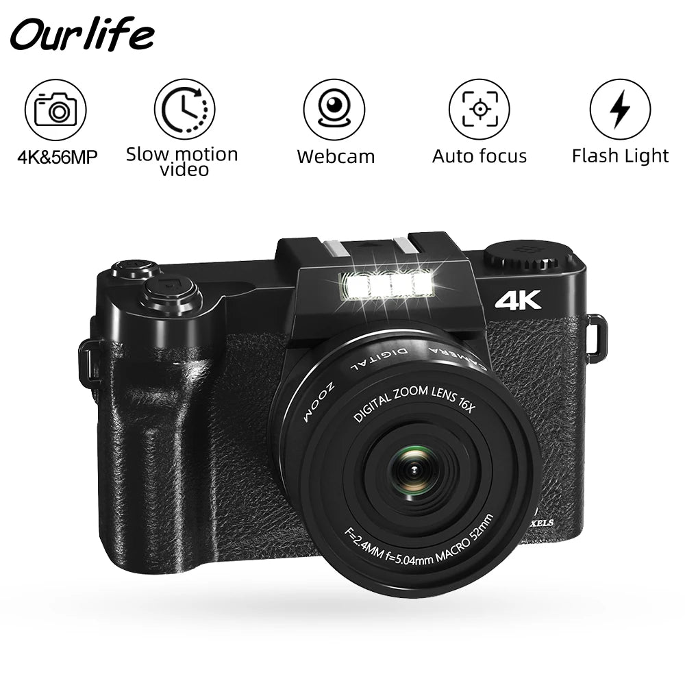 Ourlife AC800 Compact Digital Photography Camera 4K WiFi Webcam Retro Vlog Recorder YouTube 3" Screen 16x Digital Zoom Camera.