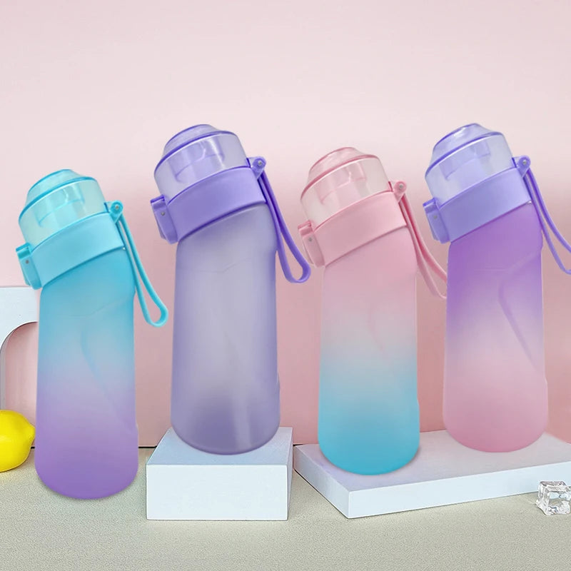 LUSQI 500ML Air Flavored Water Bottle With 9 Flavor Rings Sports Fashion Straw For Outdoor Sports Activities.